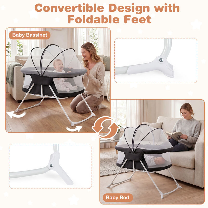 2 in 1 Baby Bedside Sleeper Bassinet with Rocking Motion and Breathable Mesh for Nursery image number 5