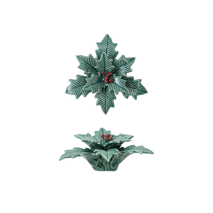 Reactive Glaze Dolomite Holly Leaves & Berries Figurine