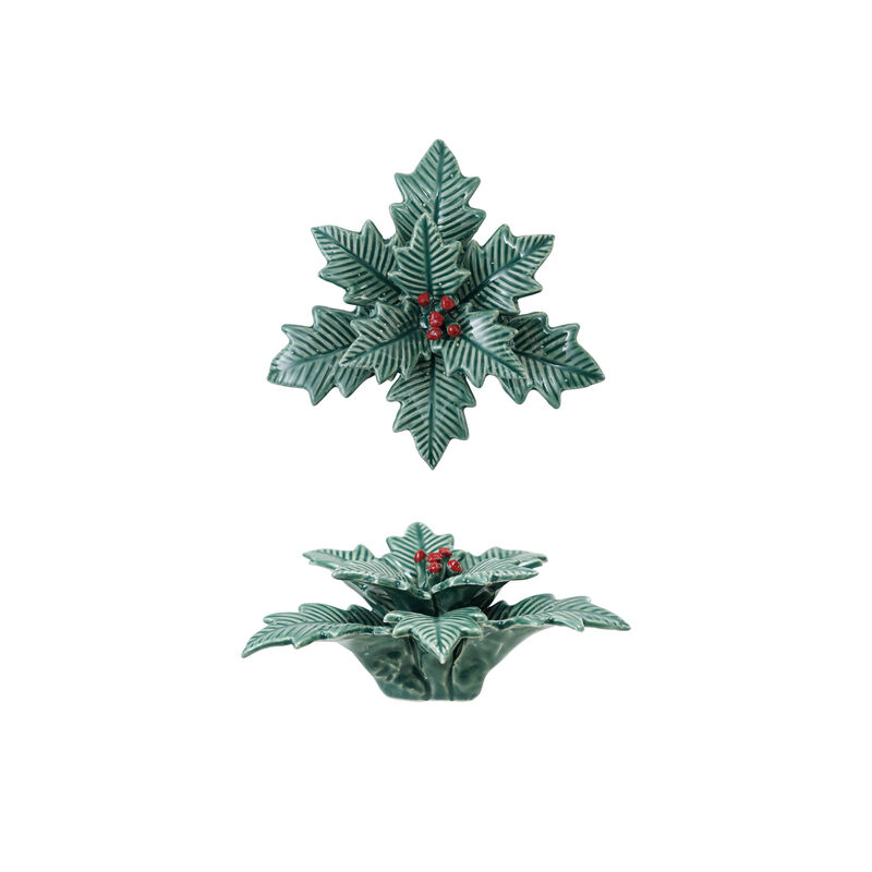 Reactive Glaze Dolomite Holly Leaves & Berries Figurine image number 0