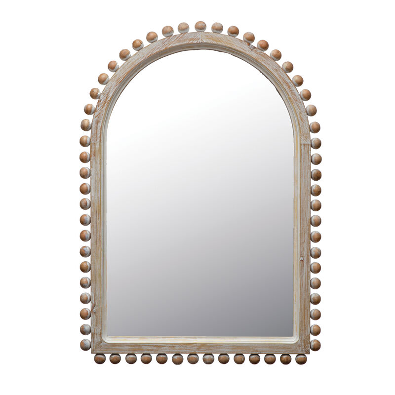 Wood Ball Framed Arched Wall Mirror, Natural image number 0
