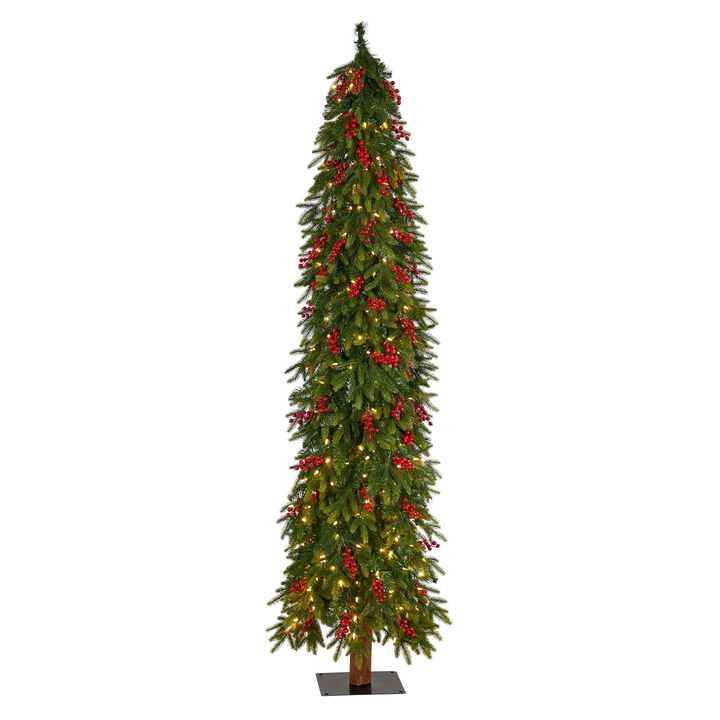 Nearly Natural 7-ft Victoria Fir Artificial Christmas Tree with 300 Multi-Color (Multifunction) LED Lights, Berries and 565 Bendable Branches