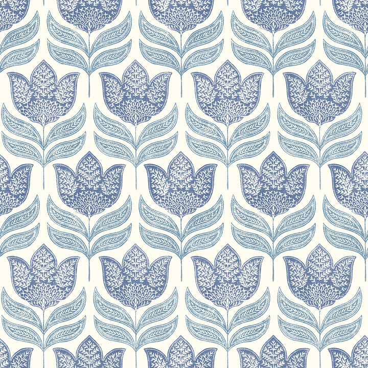 Cathal Blue Tulip Block Print Wallpaper