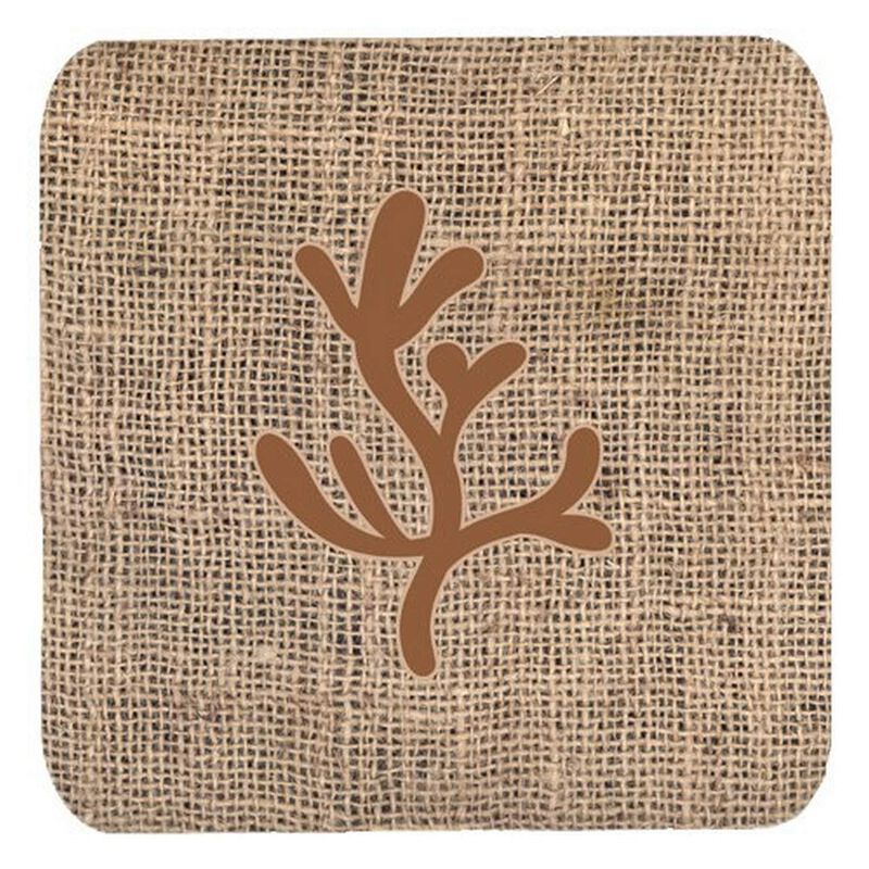 Caroline's Treasures BB1103-BL-BN-FC Coral Burlap and Brown Foam Coasters (Set of 4), 3.5 H x 3.5 W, Multicolor