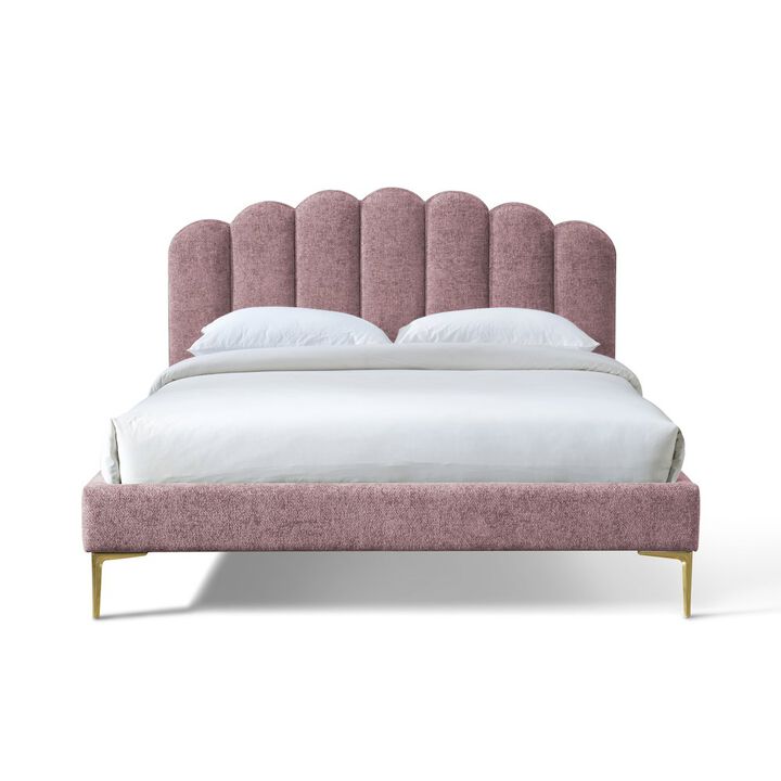 Omax Decor Bella Modern Fabric Upholstered Queen Platform Bed in Ash Rose Pink
