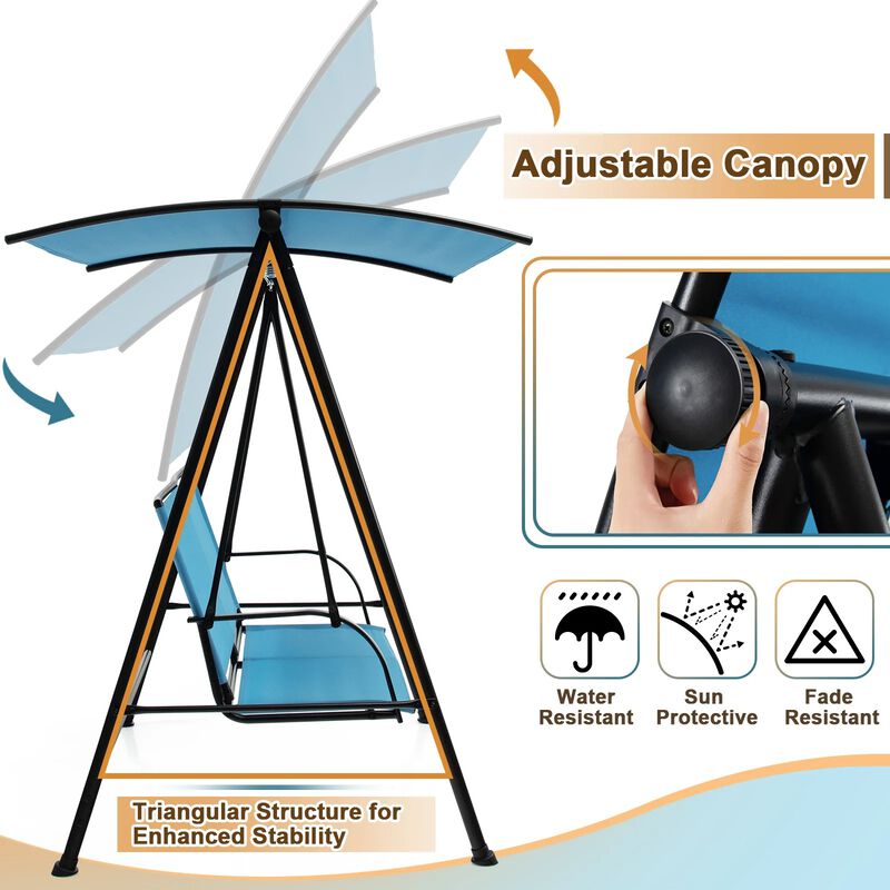 Mondawe 2-Seat Outdoor Canopy Swing with Comfortable Fabric Seat and Heavy-duty Metal Frame