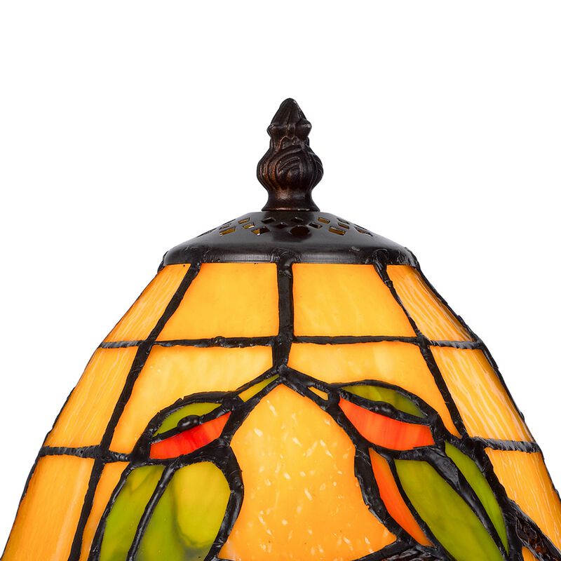 Eli 13 Inch Accent Lamp, Painted Avian Pair Tiffany Style Shade, Multicolor image number 1