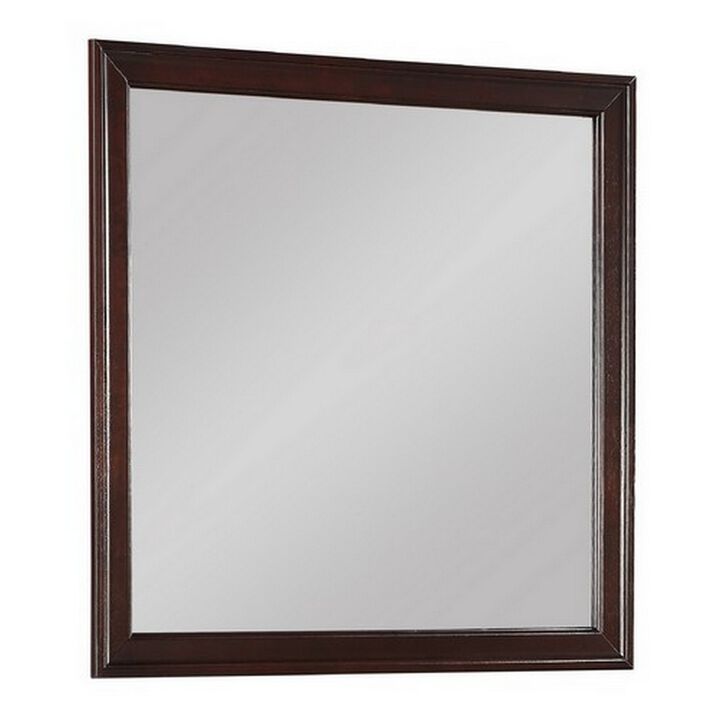 Square Molded Wooden Frame Dresser Mirror, Cherry Brown and Silver-Benzara