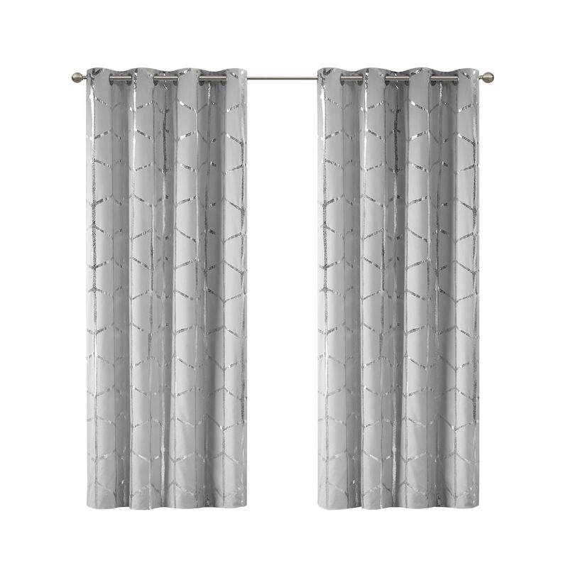Gracie Mills Isabelle Metallic Geometric Total Blackout Grommet Top Curtain Panel - 50x63"