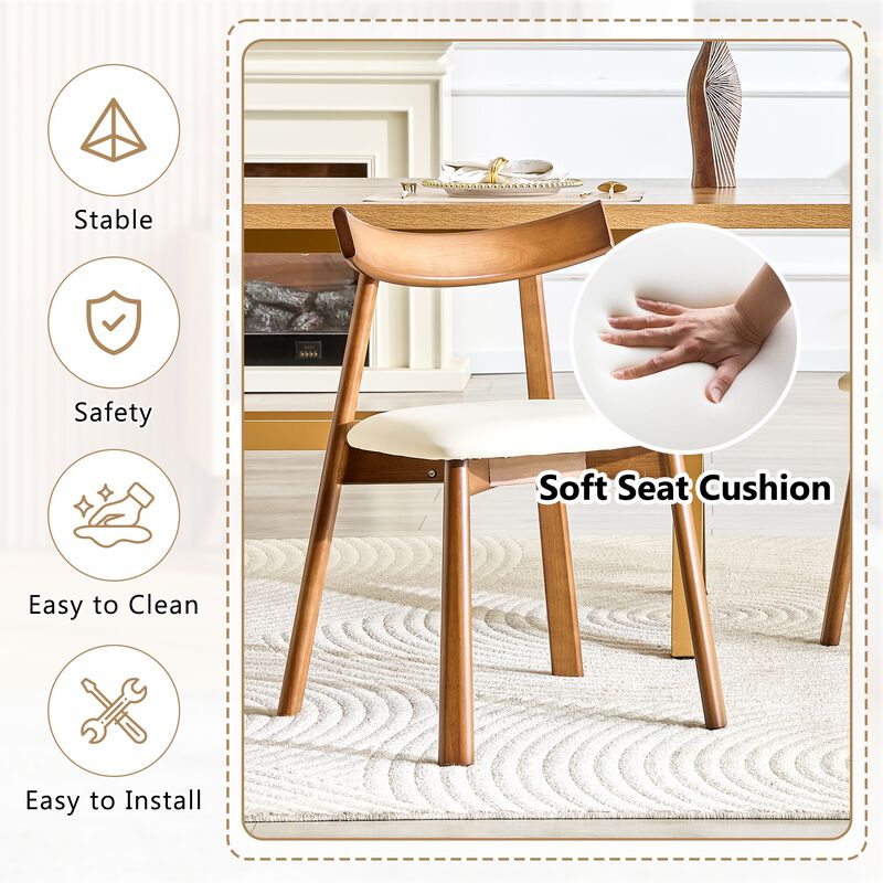 Whisen 2-Pack Solid Wood Dining Chairs with Curved Backrest, PU Leather Upholstered Chairs for Dining Room, Kitchen, Living Room image number 4