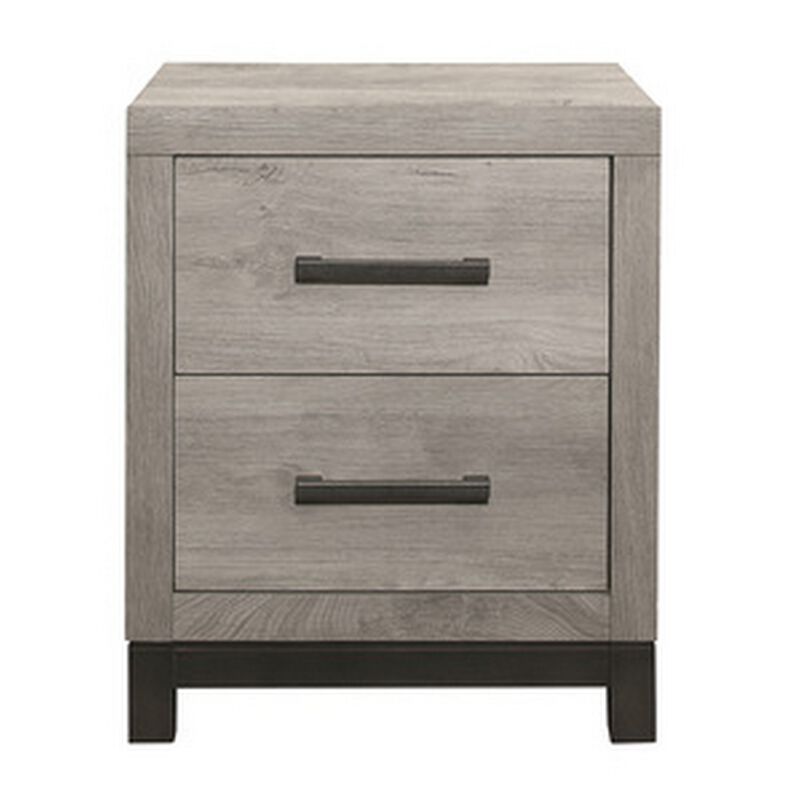 Deena 25 Inch Classic 2 Drawer Nightstand, Metal Handles, Wood Grain Gray - Benzara