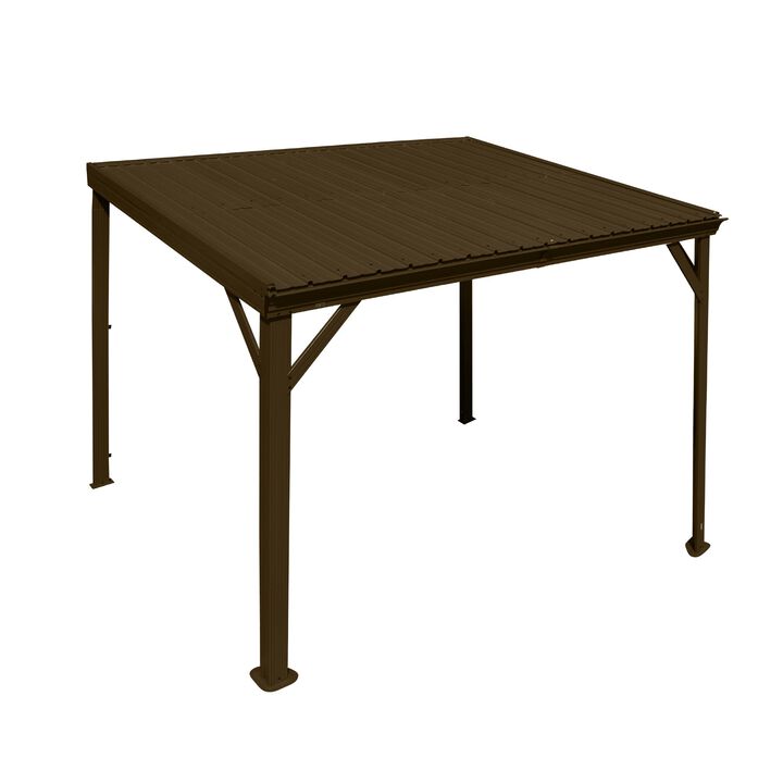 8x10FT Wall Mounted Gazebos Pergola with Built in Drainage System, Galvanized Steel Roof Hardtop Patio Shelter