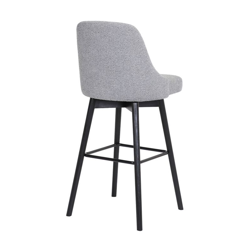 Sean 30 Inch Barstool Chair, Parson Style, Swivel, Light Gray Fabric, Black - Benzara