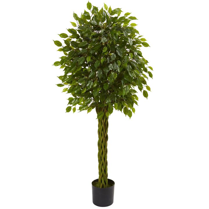 Nearly Natural 5-ft Ficus Tree w/Braided Trunk UV Resistant (Indoor/Outdoor)