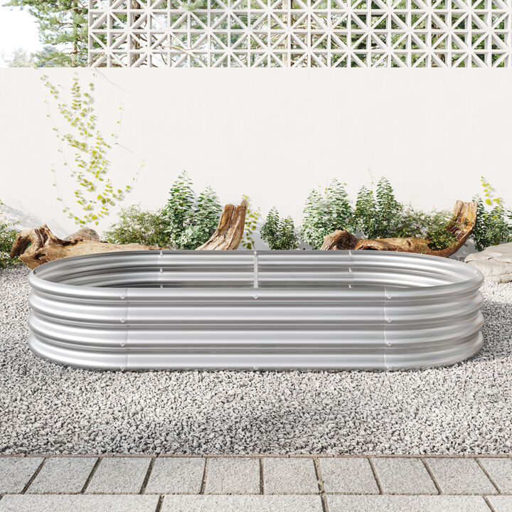 Raised Garden Bed Outdoor, Oval Large Metal Raised Planter Bed for for Plants, Vegetables, and Flowers - Silver