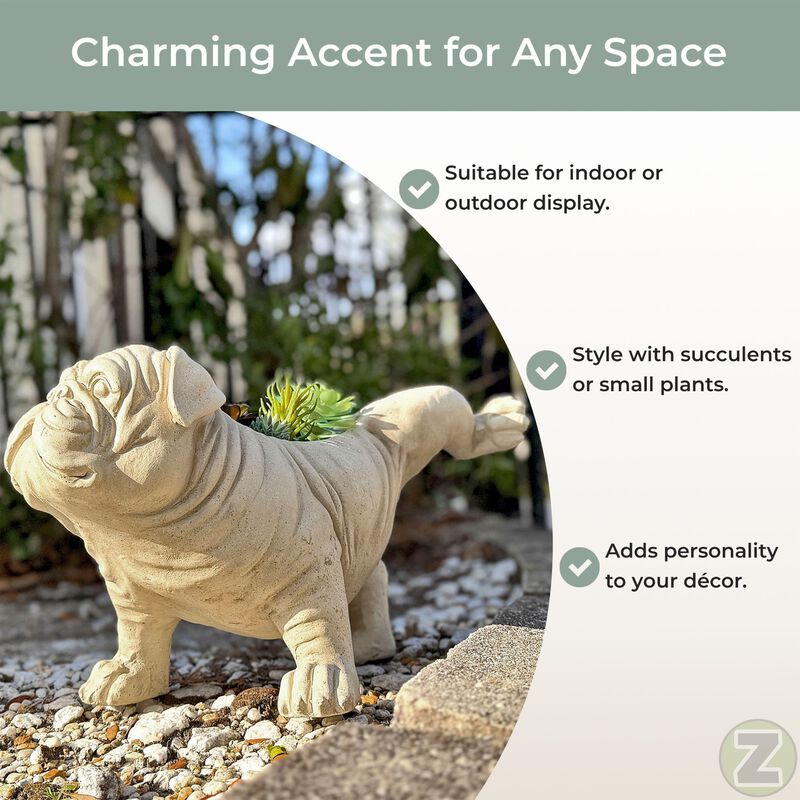 Bulldog Planter Antique Stone Finish Magnesium Oxide Dog Planter Decor image number 6