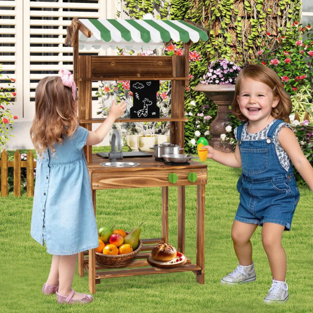 Hivvago Double-Sided Mud Kitchen with Canopy and Chalkboard for 3+