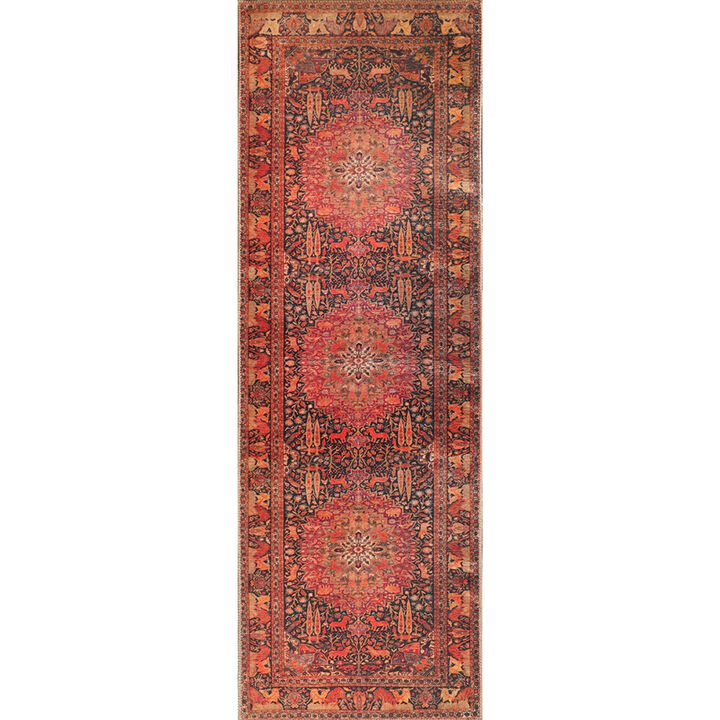 7' Brown Medallion Stain Resistant Runner Rug