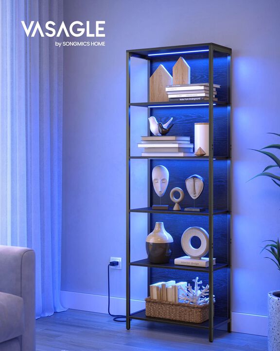6-Tier LED Bookcase with Adjustable Lighting – Lighted Display Shelf for Bedroom, Office or Lounge Setup