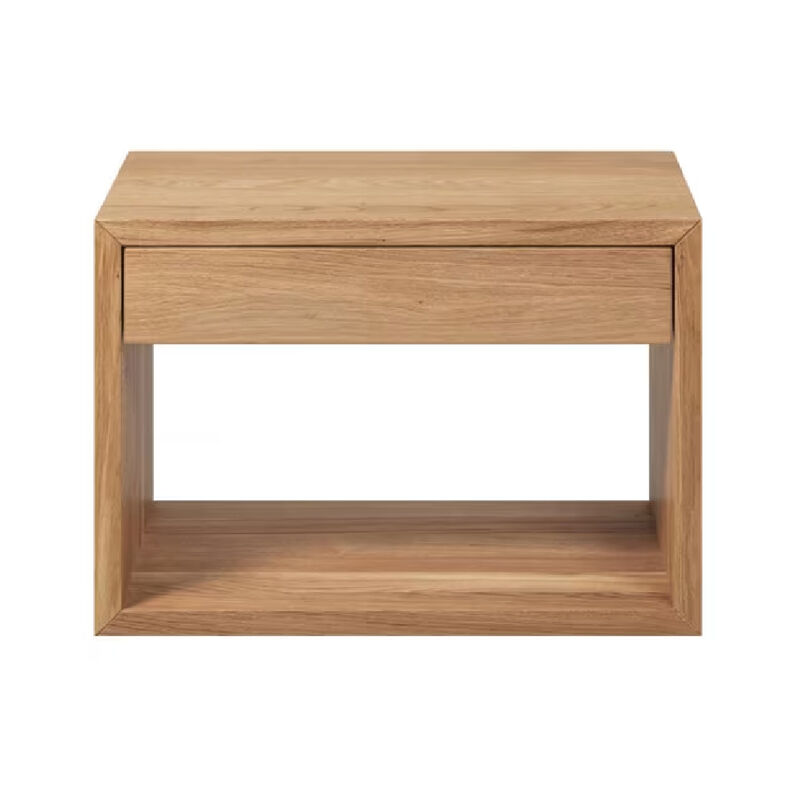 Wide Unfinished Mid-Century Modern Solid Oak Hardwood Floating Nightstand with Drawer - Bedside Table for Bedroom
