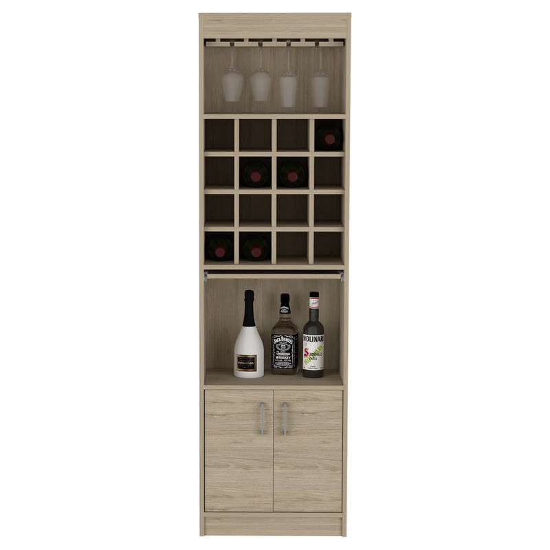 DEPOT E-SHOP Athens Kava Bar Cabinet, 16 Built-in Wine Rack, Two Door Cabinet, Two Shelves, Light Pine