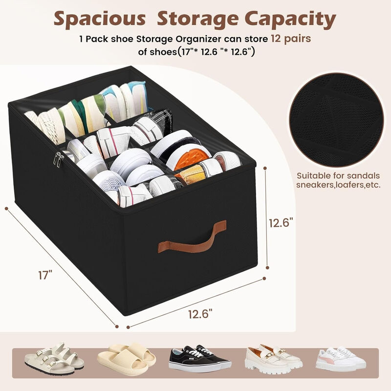Shoe Organizer Closet Storage Black Foldable Box Clear Cover image number 2