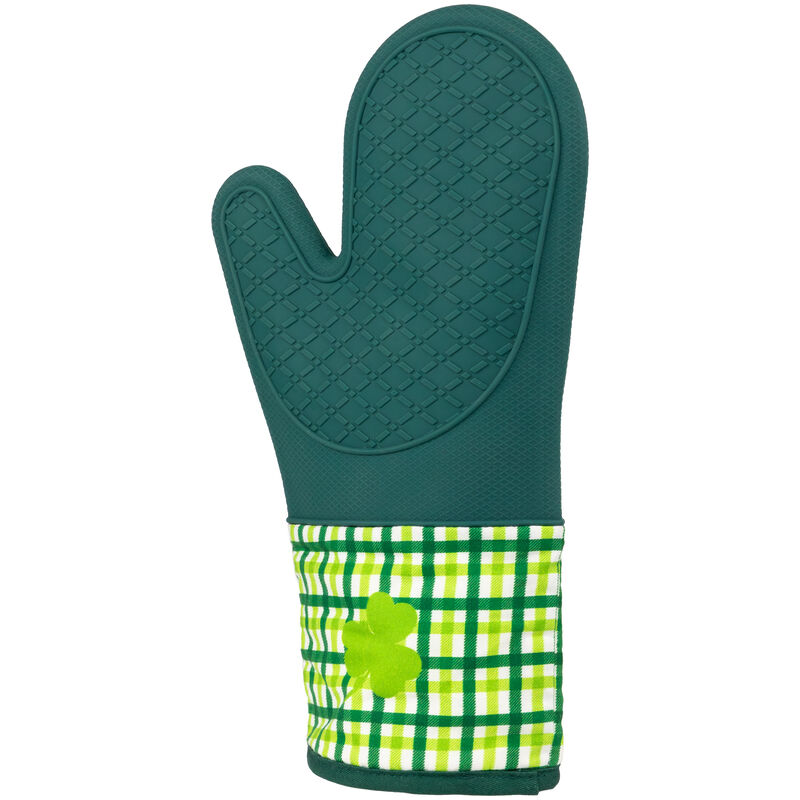 Set of 2 Green Plaid Shamrock St. Patrick's Day Oven Mitts 12.5"