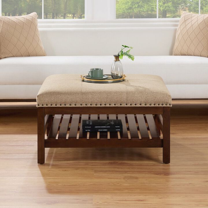Convenience Concepts Designs4Comfort Silverton Coffee Table Cocktail Ottoman with Storage Shelf
