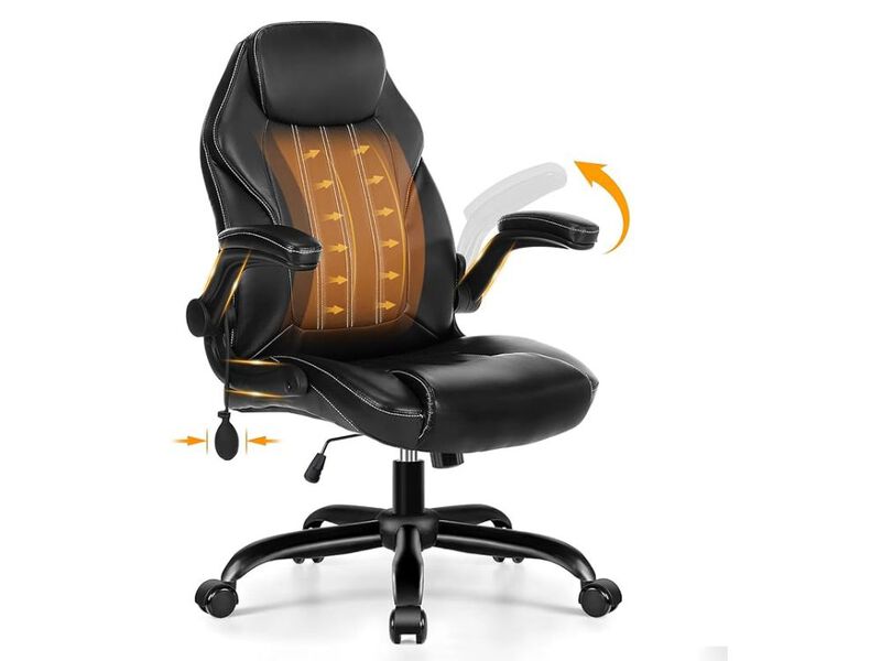 Office Chair &ndash; Black PU Leather Ergonomic Seat with Flip‑Up Arms, Lumbar & Tilt Lock image number 0