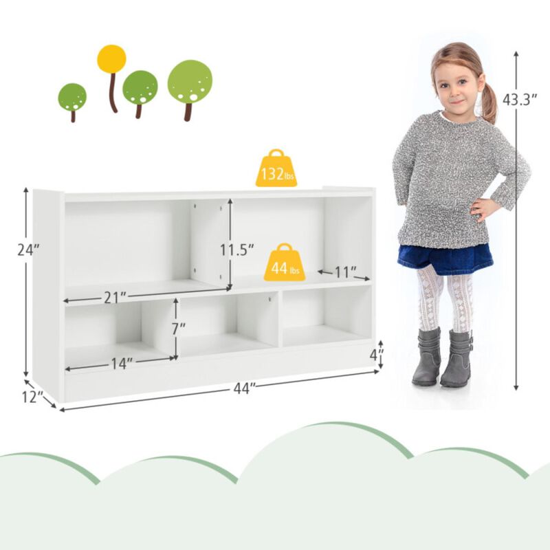 Hivvago Kids 2-Shelf Bookcase 5-Cube Wood Toy Storage Cabinet Organizer