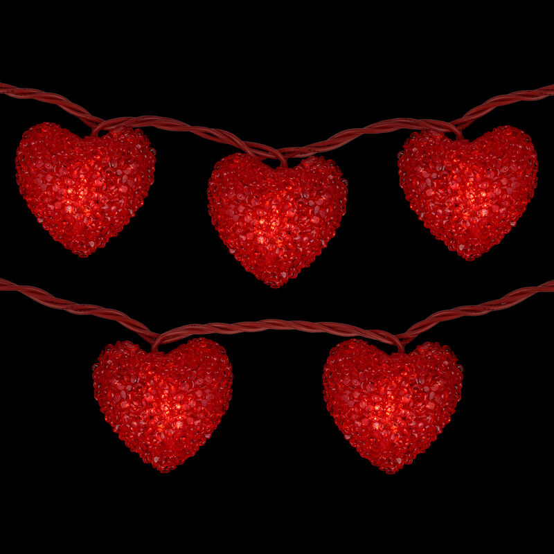 10-Count Red Heart Mini Valentine's Day Light Set  7.5ft Red Wire