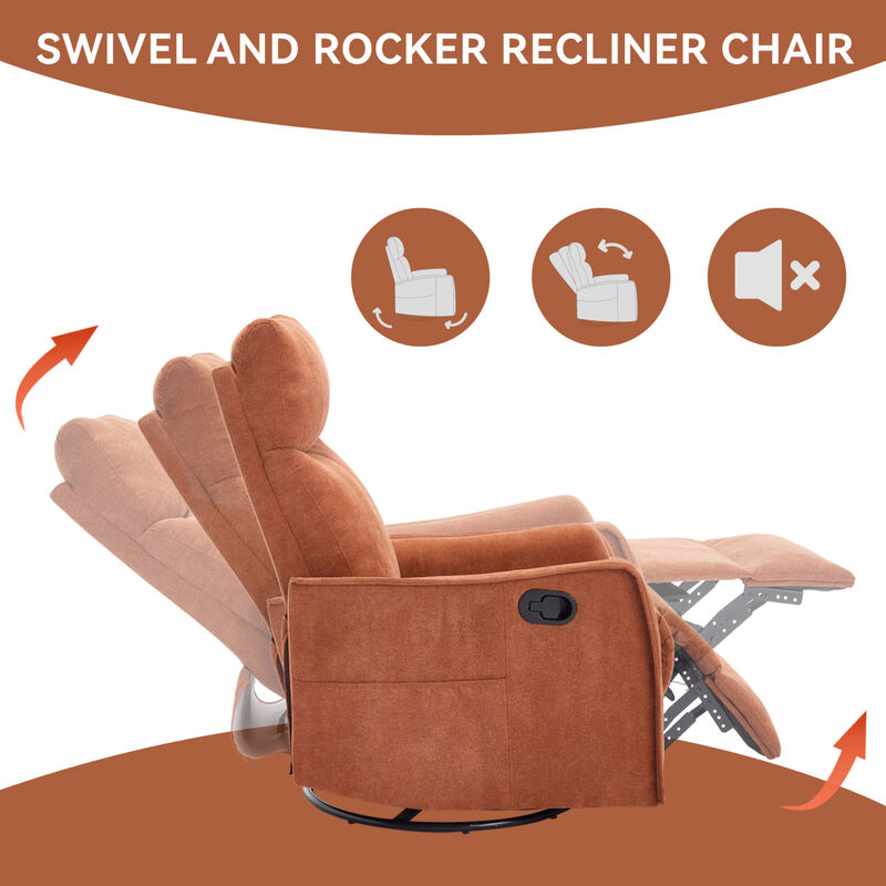 GOODSILO Heat Massage Manual Recliner Chair with Rocker and Swivel for Living Room Relaxation image number 6