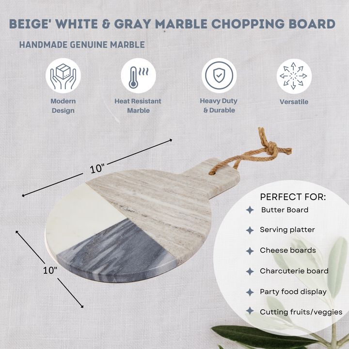11.5 x 9 Natural 3 Tone Marble Charcuterie Board with Handle