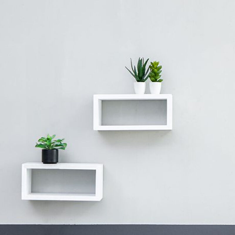 18 Inch Rectangular Wall Shelf, Acacia Wood Frame, White Washed Finish - Benzara