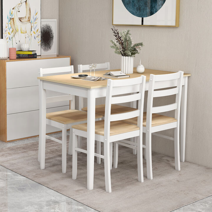 Wooden Dining Set with Rectangular Table and 4 Chairs &ndash; 5 Pieces