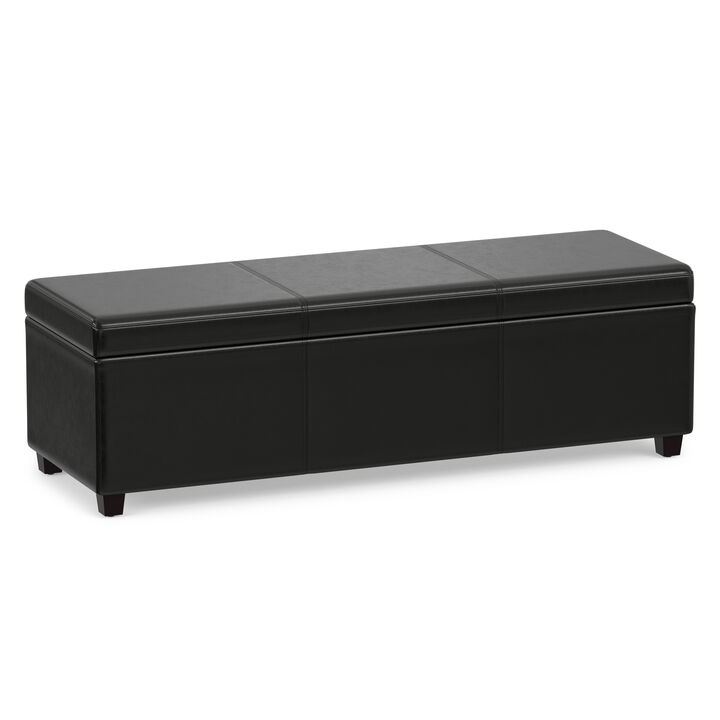 Avalon 54 inch Wide Contemporary Rectangle Extra Large Storage Ottoman Bench in Midnight Black Vegan Faux Leather, Assembled