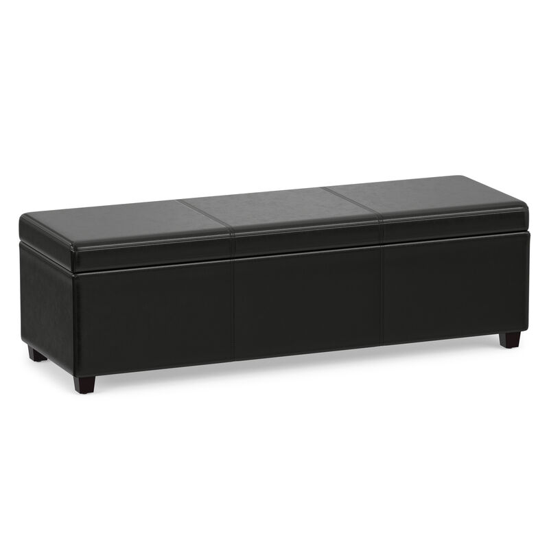 Avalon 54 inch Wide Contemporary Rectangle Extra Large Storage Ottoman Bench in Midnight Black Vegan Faux Leather, Assembled image number 0