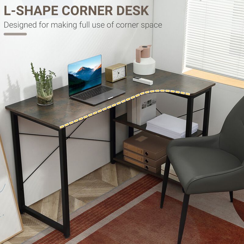 L-Shaped Desk, Versatile Office Desk with Adjustable Footpads, Premium Particle Board, Corner Desk for Home Office, Bedroom, Dark Grey