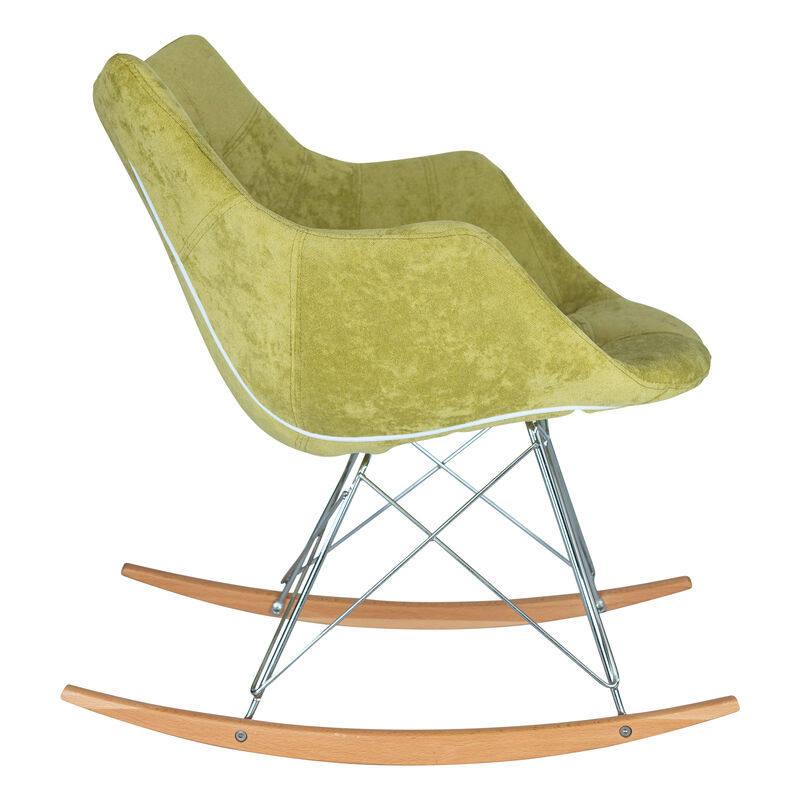LeisureMod Willow Nursery Rocking Chair in Twill Fabric Upholstery - Eiffel Ash Wood Base, Plus Comfort, Perfect for Nurseries
