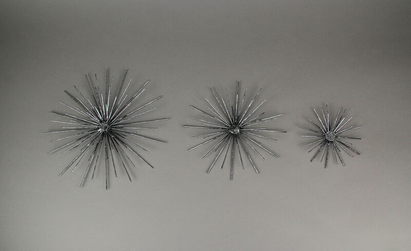 Aged Silver Finish Mid-Century Modern Atomic Star Burst Wall Sculptures Set of 3 image number 2