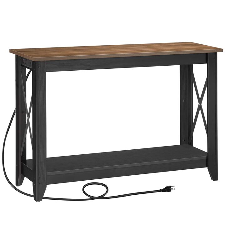 Modern Console Table with Power Station, USB Ports for Entryway Use-Brown