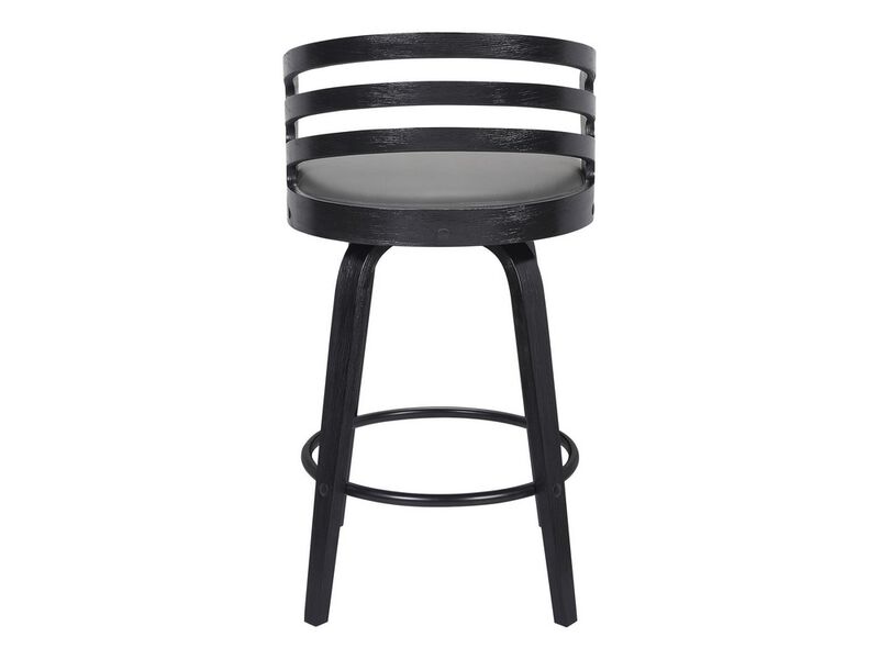 26 Inch Wooden and Leatherette Swivel Barstool, Gray and Black-Benzara image number 4