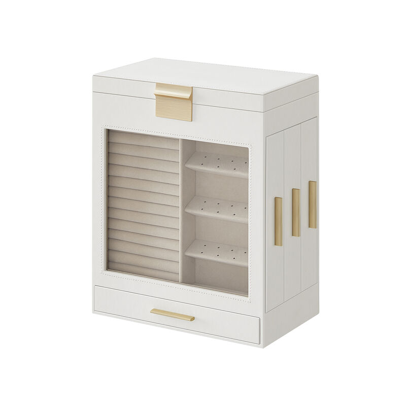 Elegant 5-Layer Jewelry Box with Glass Window, Vertical Storage Space, and Large Mirror
