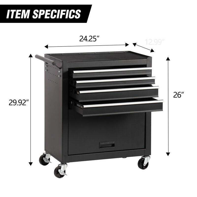 ELEMENT ACE 4-Drawer Rolling Tool Chest with Ball-Bearing Drawers and Casters, Mobile Storage Organizer for Garages, Warehouses, Workshops and Repair Shops image number 2
