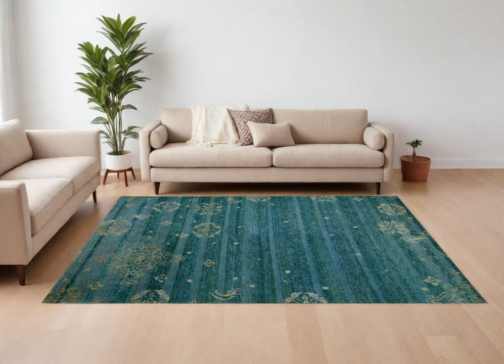 HomeRoots Striped Hand Knotted Area Rug