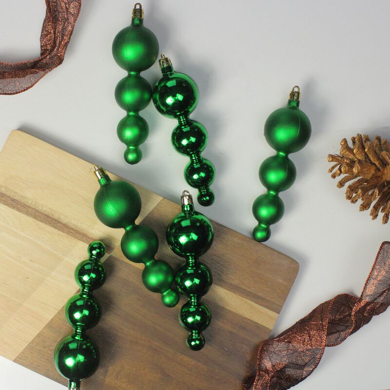 6ct Green Shiny and Matte Shatterproof 2-Finish Christmas Ornaments 5.75" (146mm) image number 2