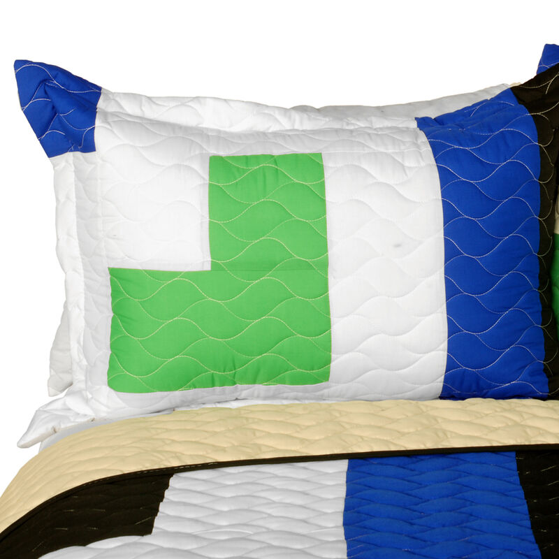 3PC Patchwork Quilt Bedding Set with Vermicelli Stitching Design image number 2