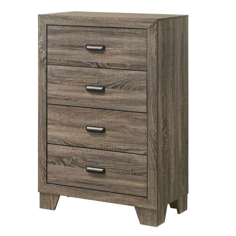 Shannon 45 Inch Tall Dresser Chest, Wood, Metal Handles, 4 Drawers, Brown