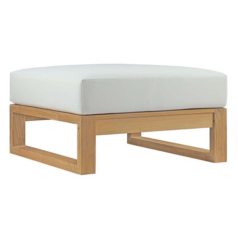 Upland Outdoor Patio Teak Ottoman In Natural White