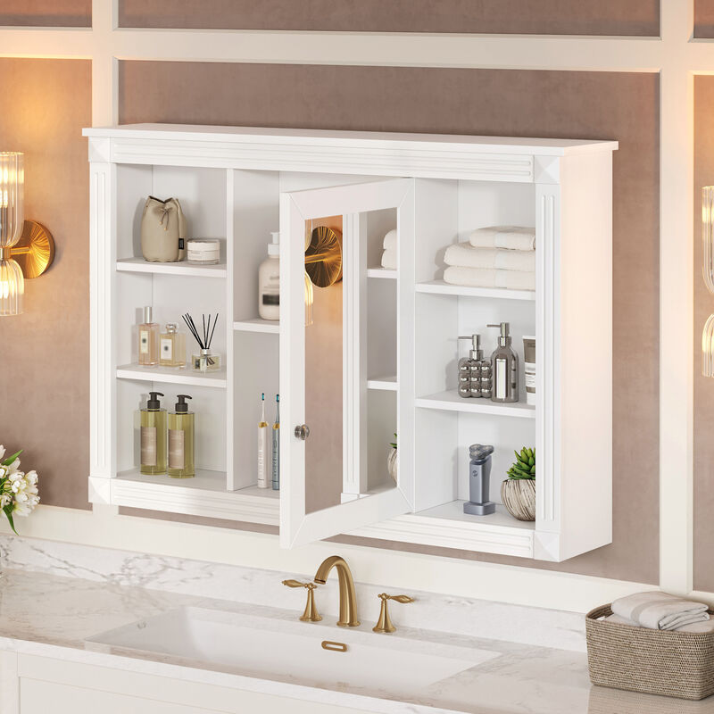 ELEMENT ACE Wall Mounted Bathroom Storage Cabinet with Mirror and Open Shelves image number 3
