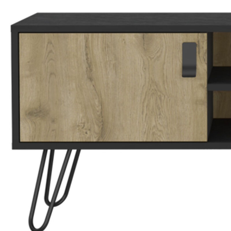 HomeRoots 48" Beige and Black Cabinet Open And Enclosed Storage TV Stand image number 3